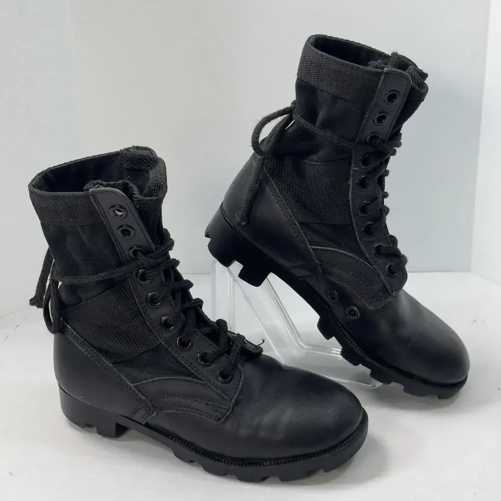 Rothco Combat Jungle Boots Youth 1R Black Leather Canvas Lace-Up